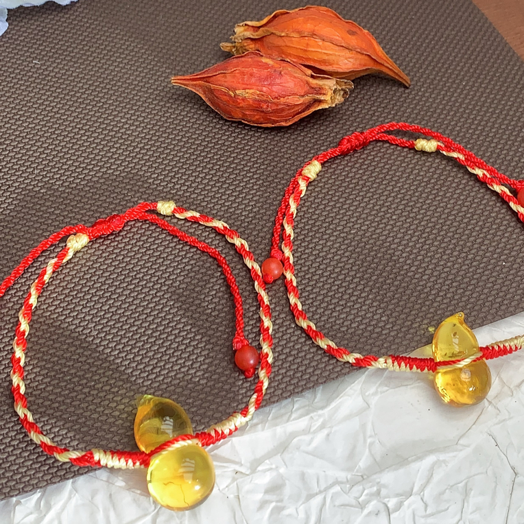 天然琥珀葫芦编绳手链 默认微瑕多样性发其一 E1219