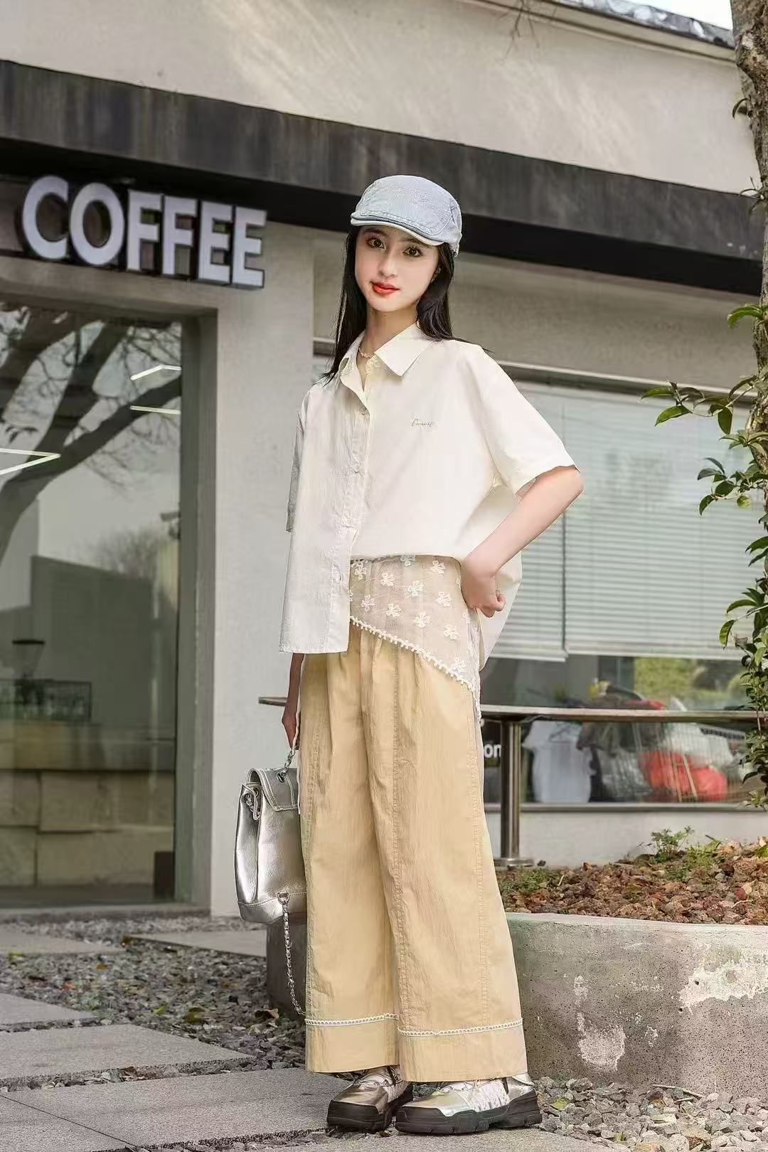 时尚衬衣两件套带屁帘