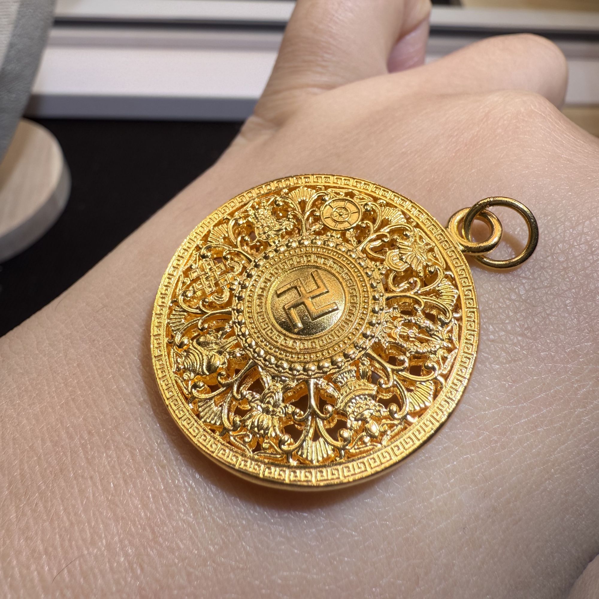 吊坠925银 足银吊咀  双面八宝罗盘 挂坠