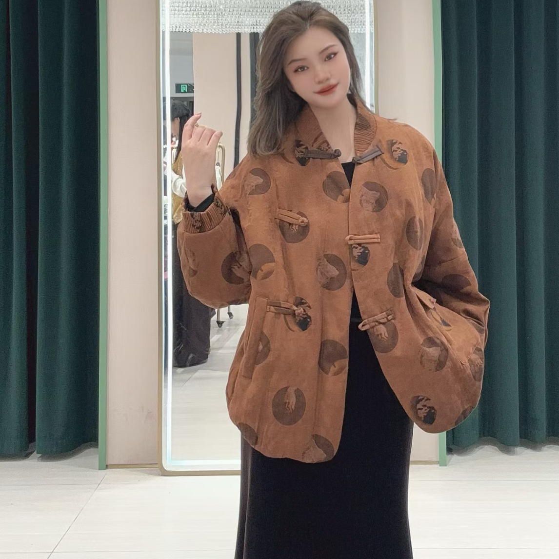 新中式品玉中长款外套7641