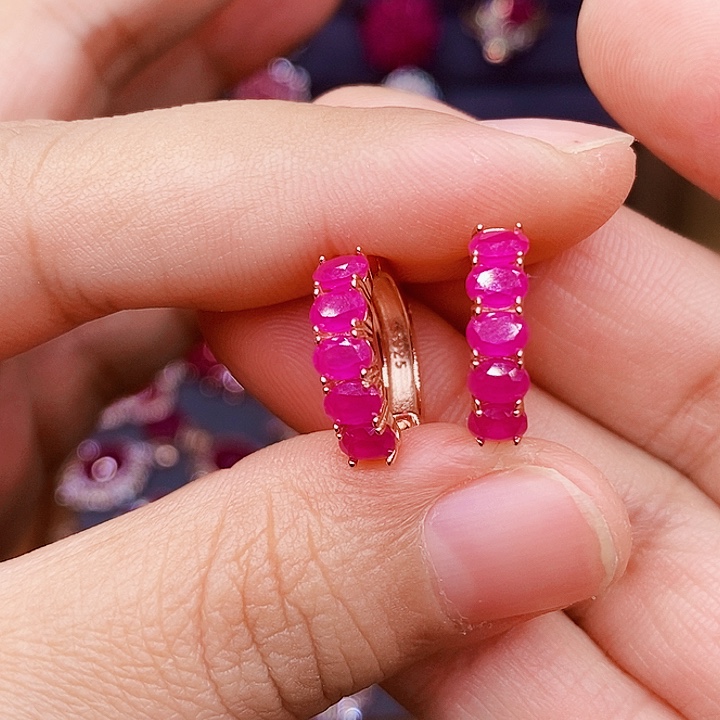 红宝石耳饰银S925镶嵌