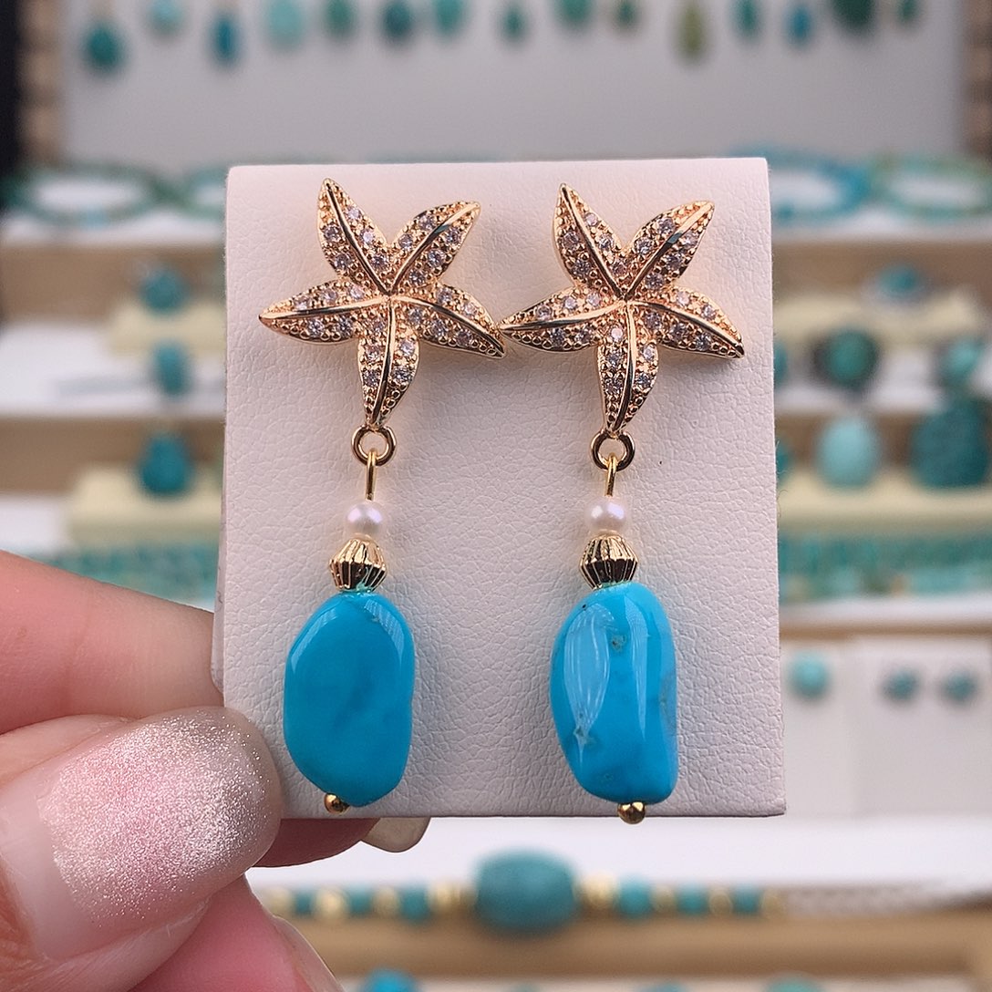 绿松石未镶嵌耳饰