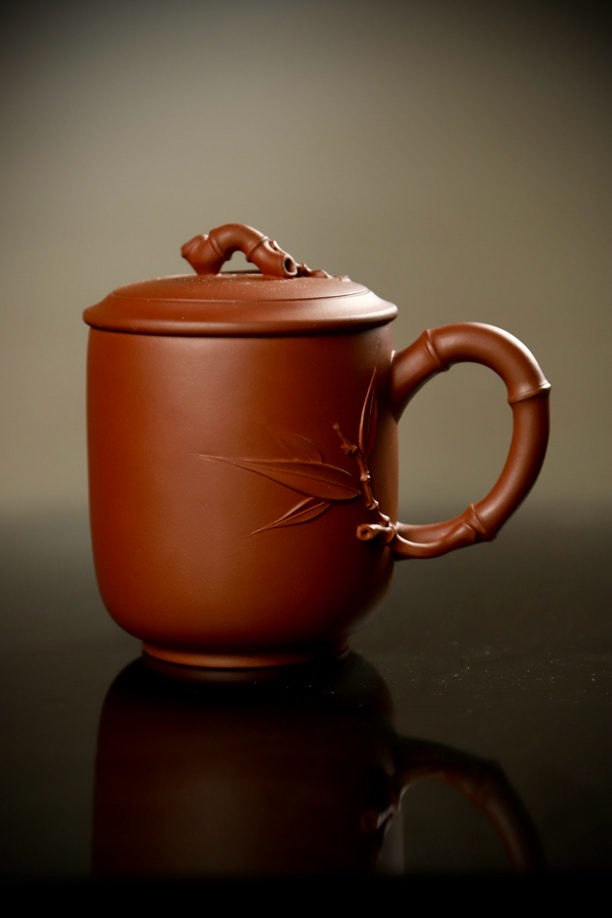 巜劲竹》半手工朱泥盖杯花器