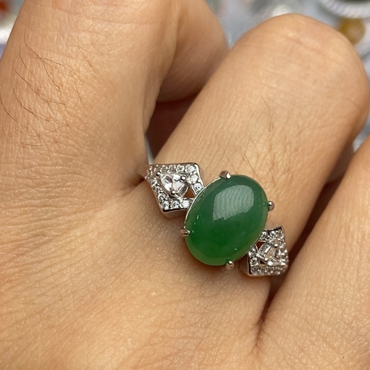 翡翠戒指银S925镶嵌戒指