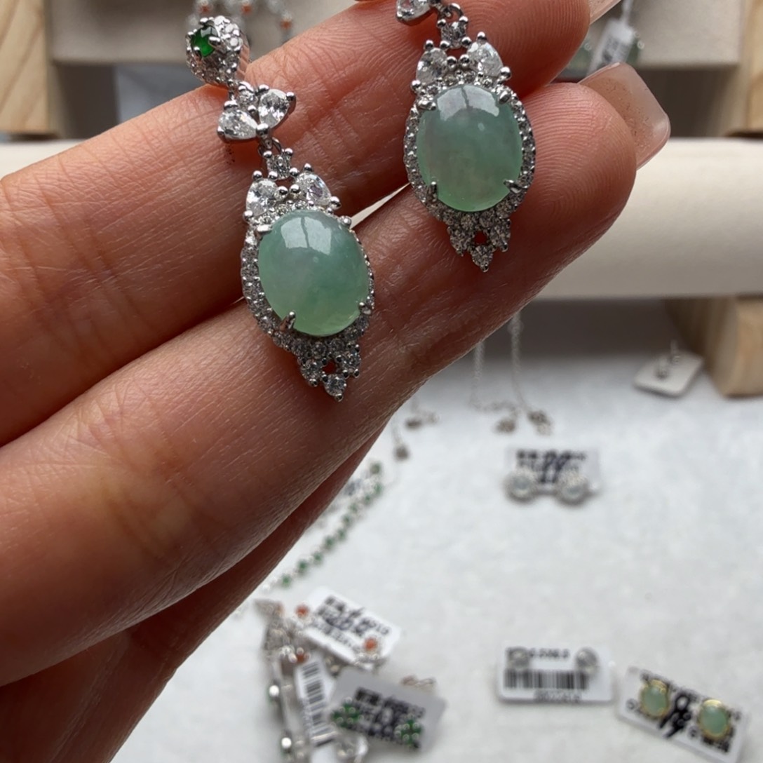 翡翠银S925镶嵌耳饰344344