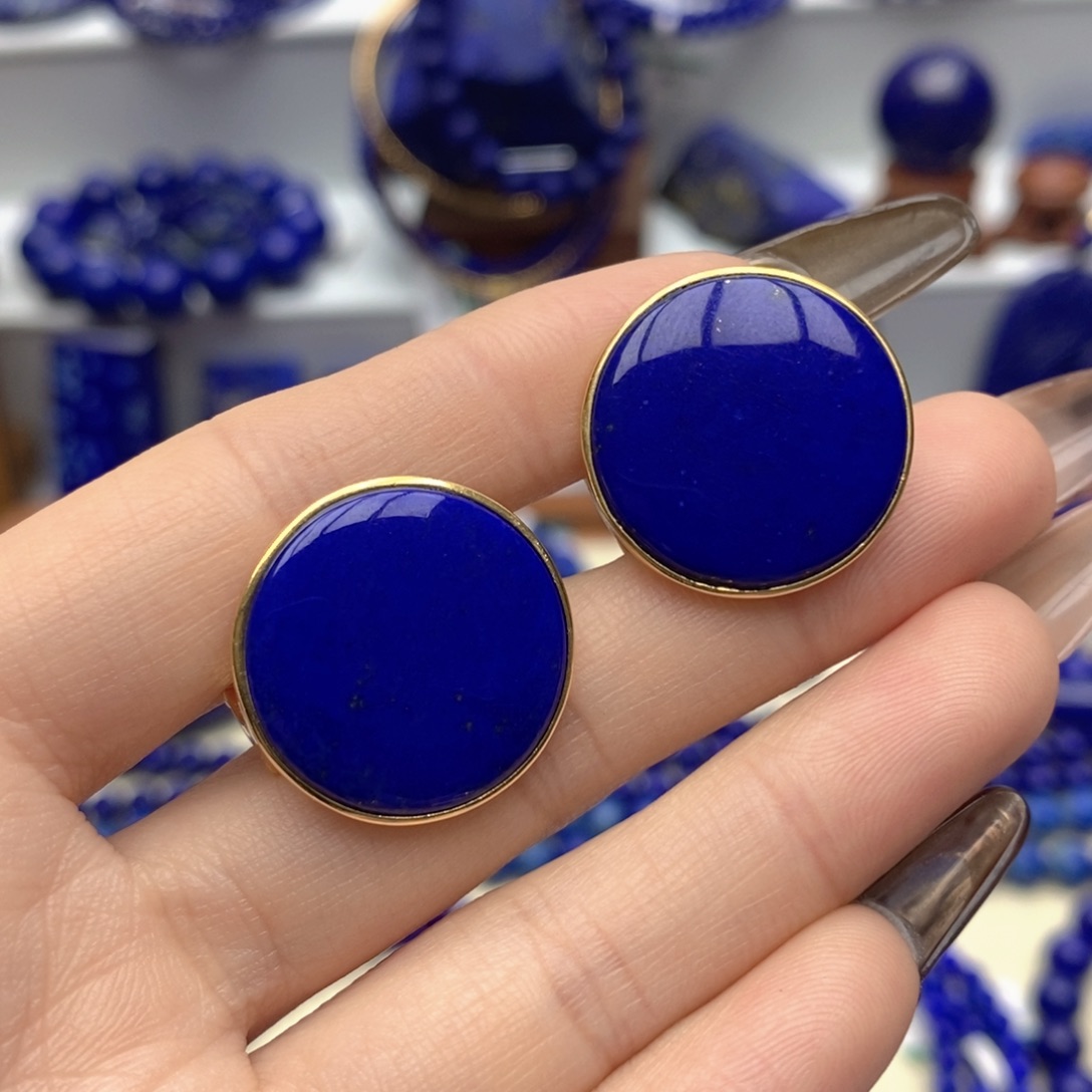 青金石银S925镀金镶嵌耳饰