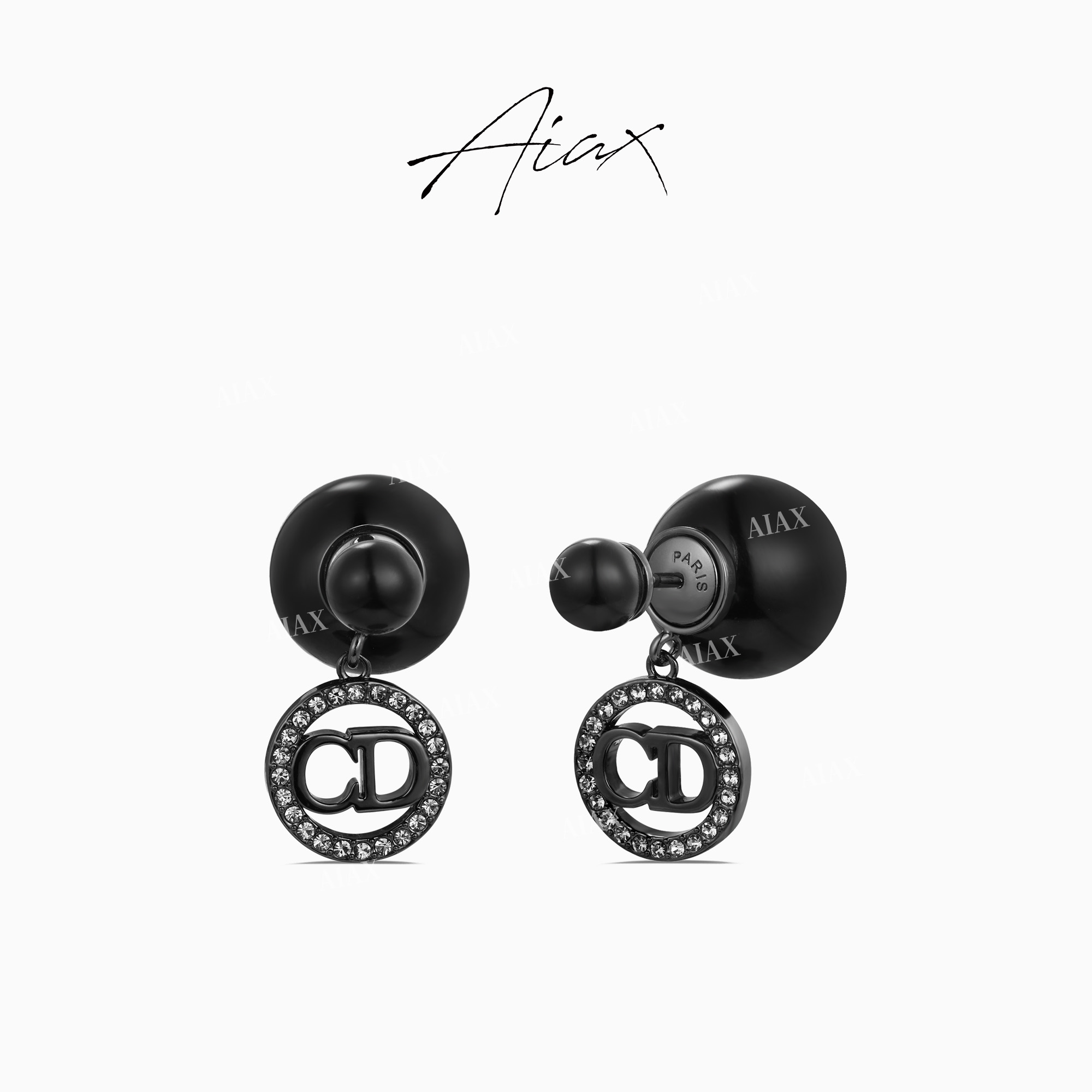 铜合金合成锆石耳饰 【布朗克】法式双面轻奢气质耳环TSL1113