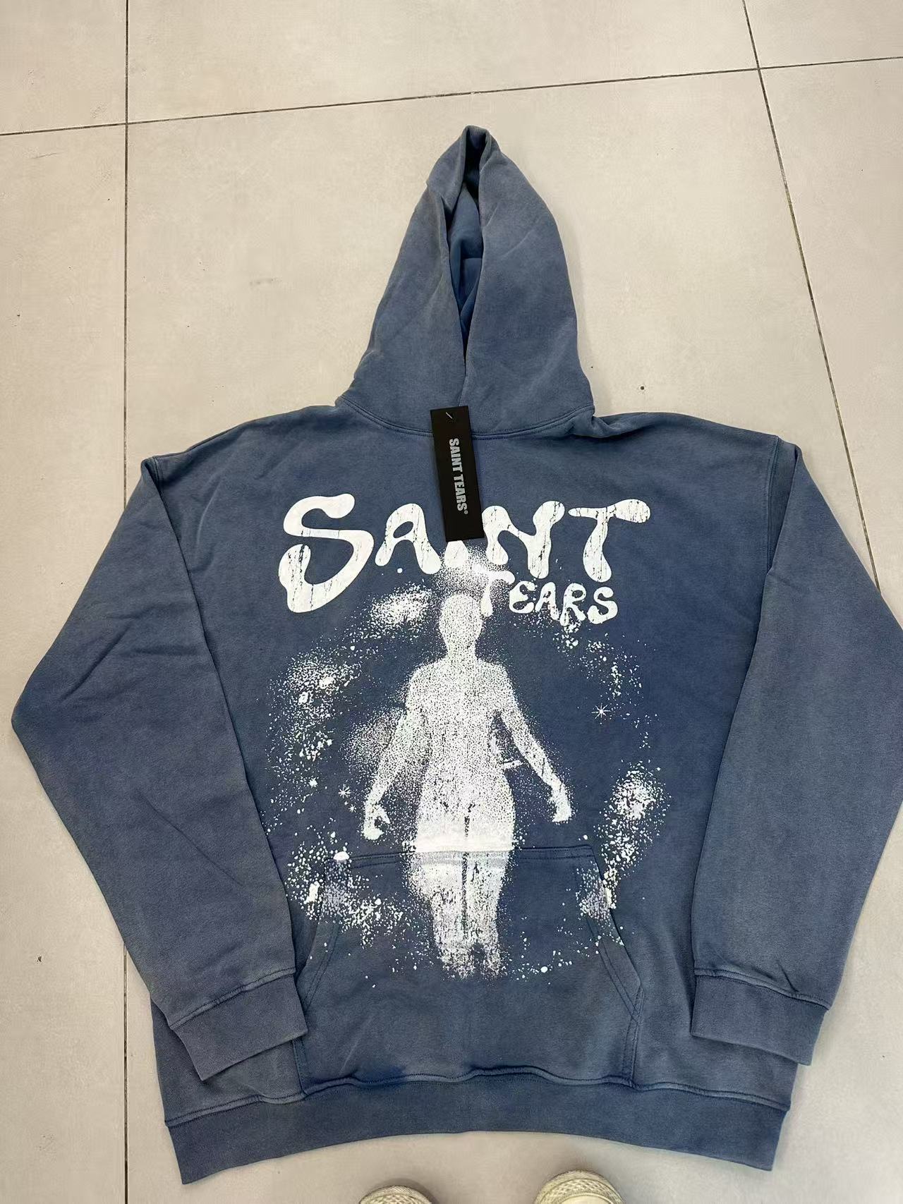 美式潮牌风格SAINT MICHAEL木棉花涂鸦做旧破洞连帽男女卫衣潮