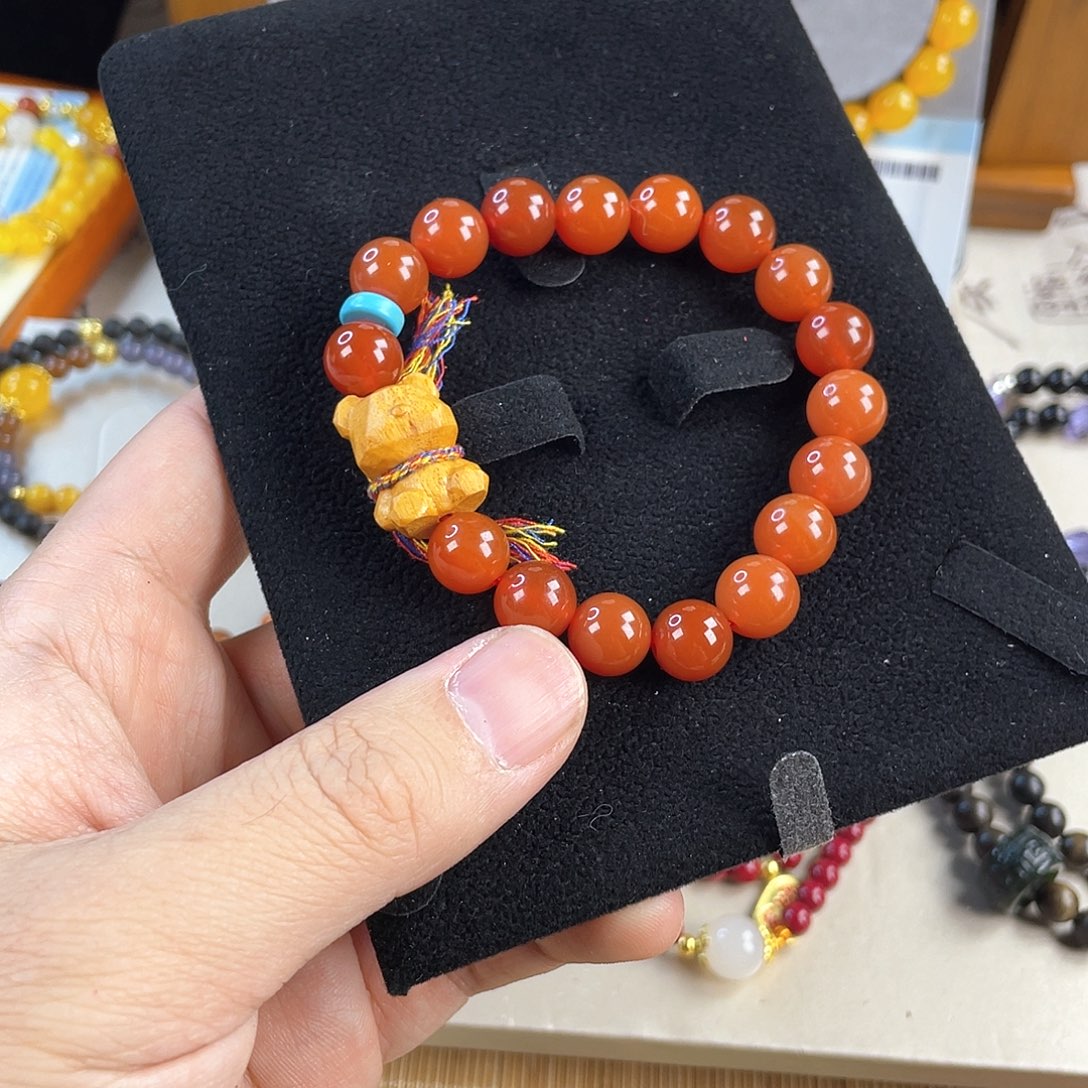 南红玛瑙手饰银S925镀金镶嵌