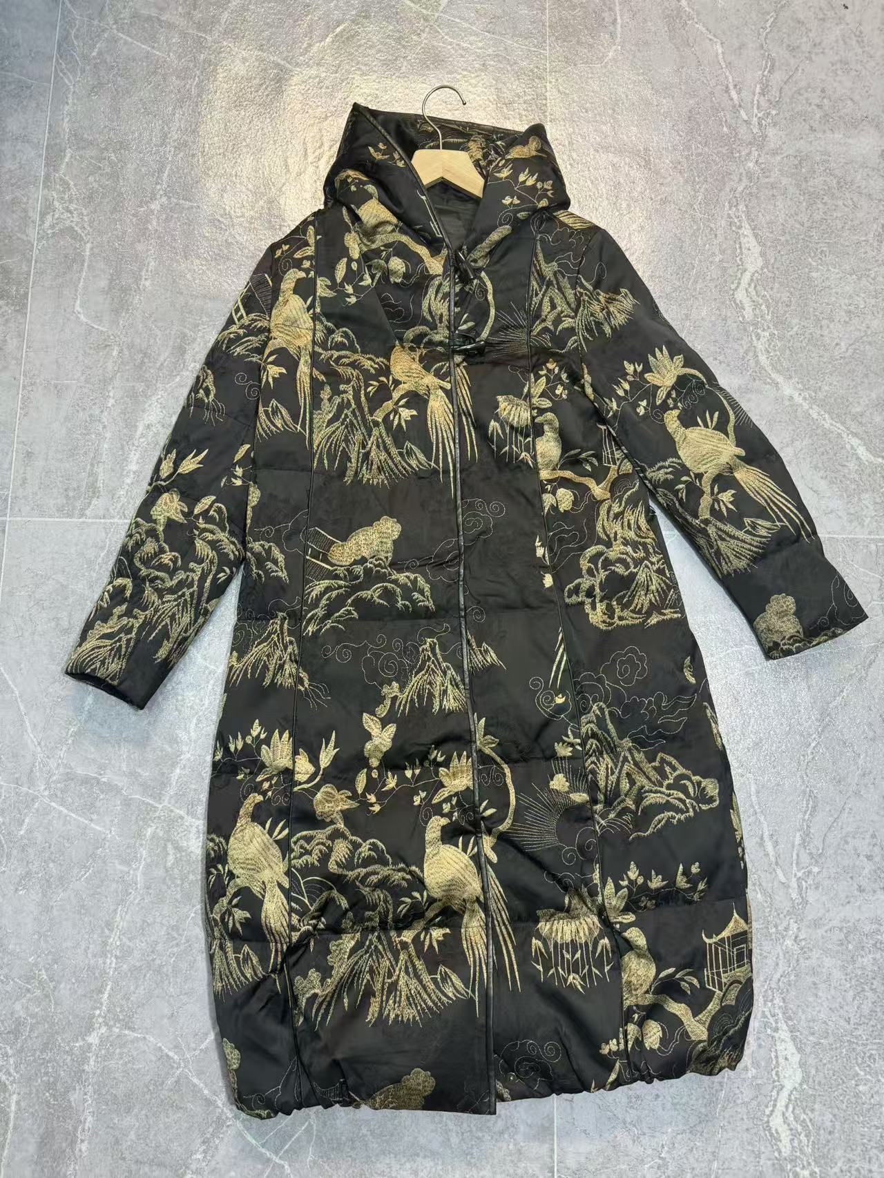 tao1237香云纱桑蚕丝羽绒长袖长款休闲冬季冬款羽绒立领连帽加厚