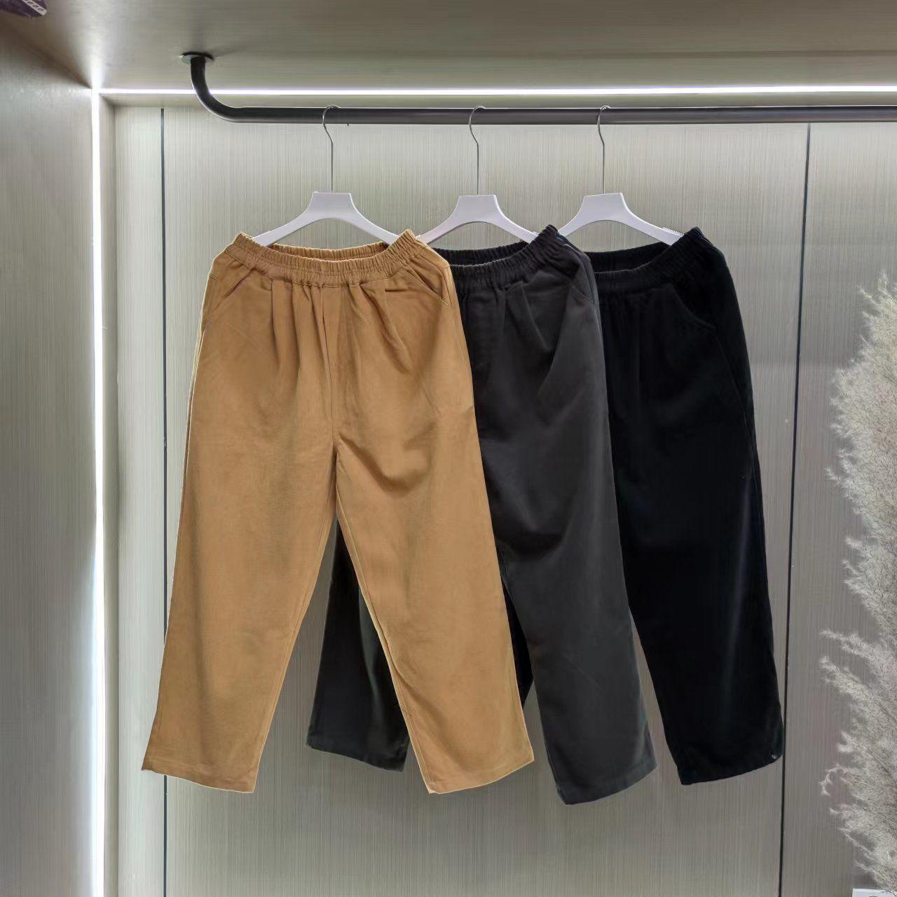 复古纯色斜纹棉休闲裤女百搭松紧腰显瘦宽松哈伦裤K806