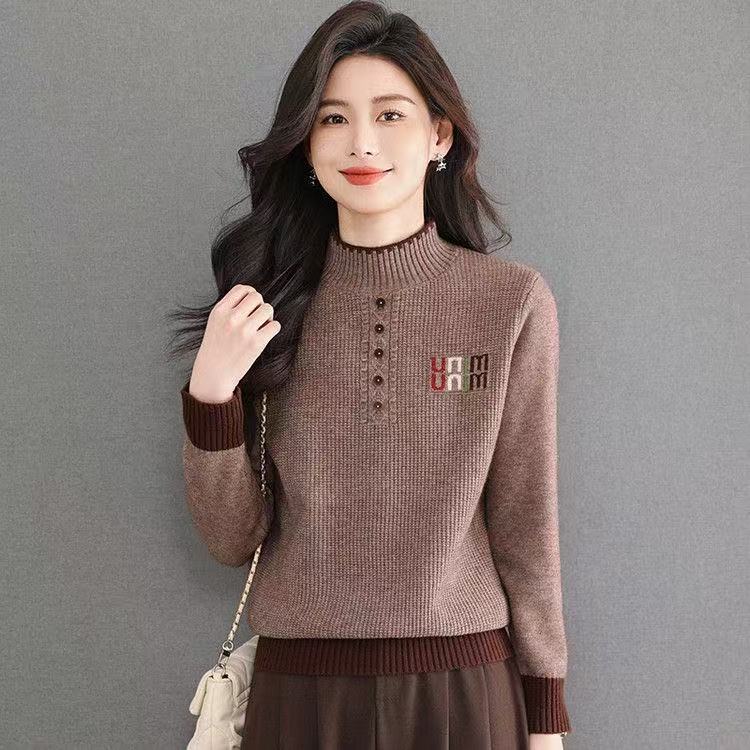 【梦姿若】秋冬新款针织半高领毛衣洋气宽松显瘦加厚毛衣百搭上衣