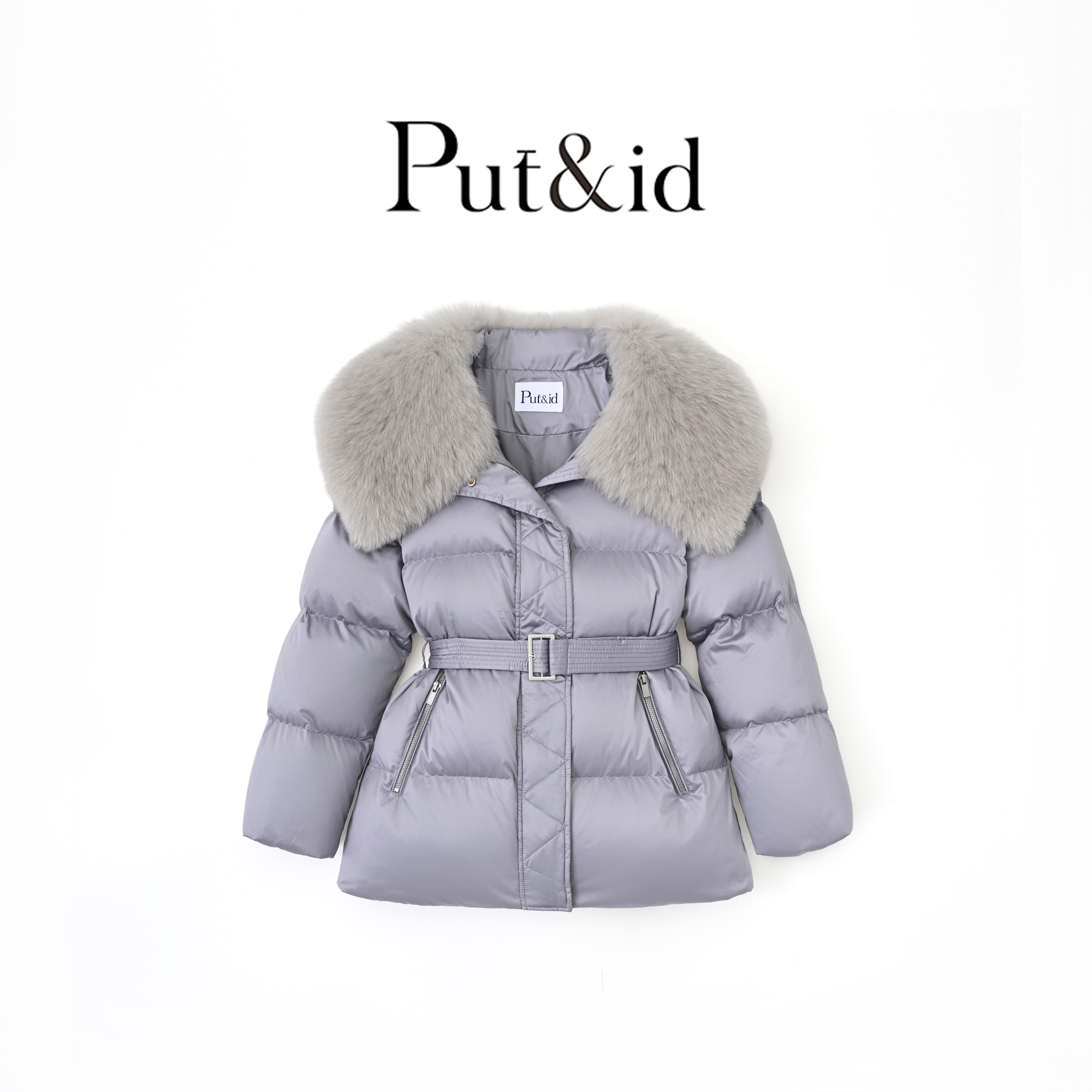 Q25款最新90白鹅法式缎面腰带女士狐狸毛冬季轻奢时尚中长款鹅绒