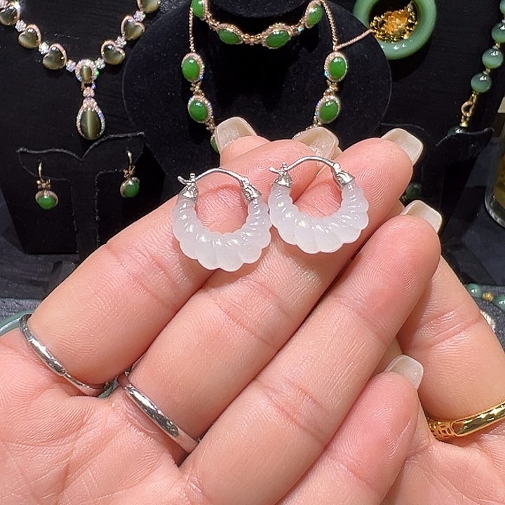 和田玉银S925镶嵌耳饰