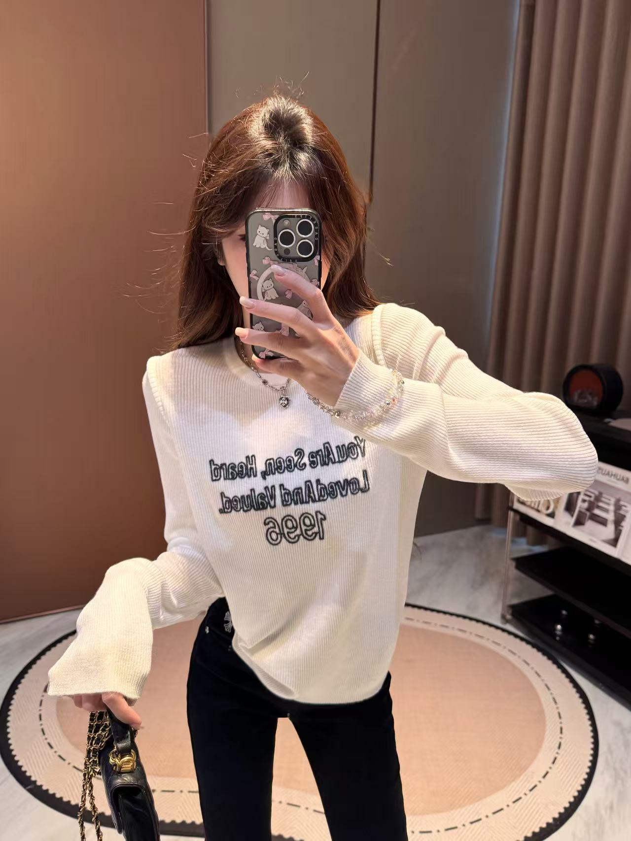 李馨儿【阿拉伯】显瘦气质条纹洋气宽松百搭套头早秋秋冬毛衣