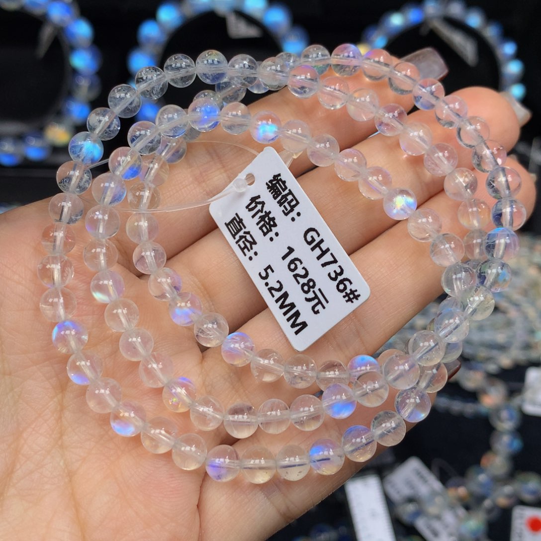 月光石手链未镶嵌GH736印度蓝月光多圈5.2mm