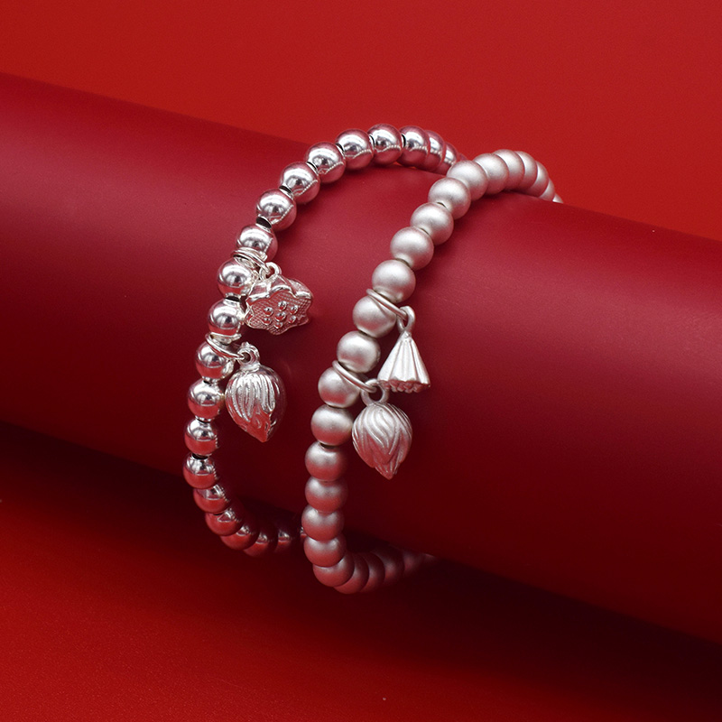 足银手链 999足银两世欢手链女款复古手串莲蓬银手链七夕送女朋友