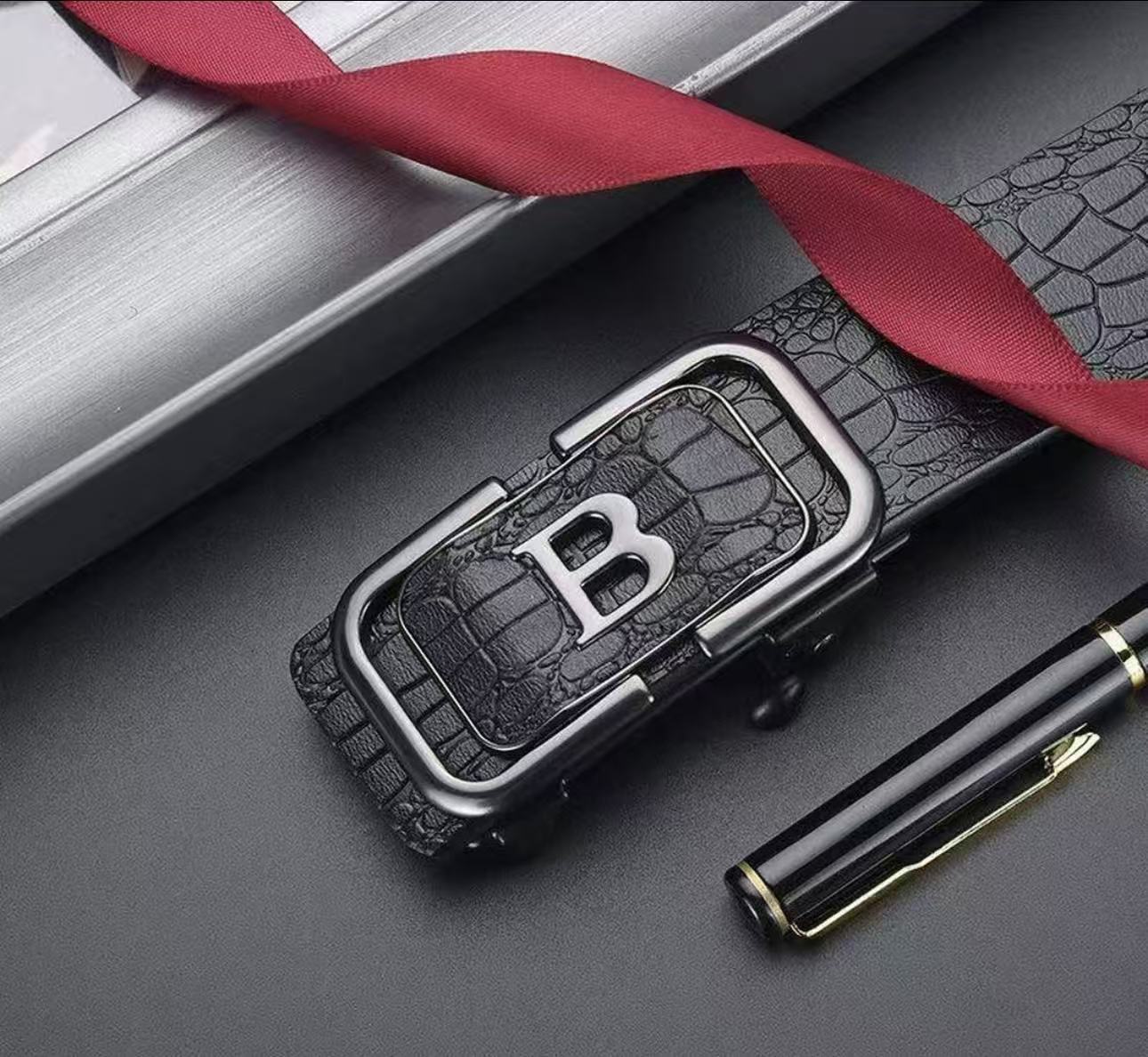 [粉丝福利】男士黑色B腰带鳄鱼纹高档商务风