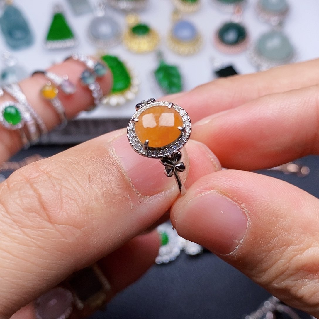 翡翠戒指银S925镶嵌戒指