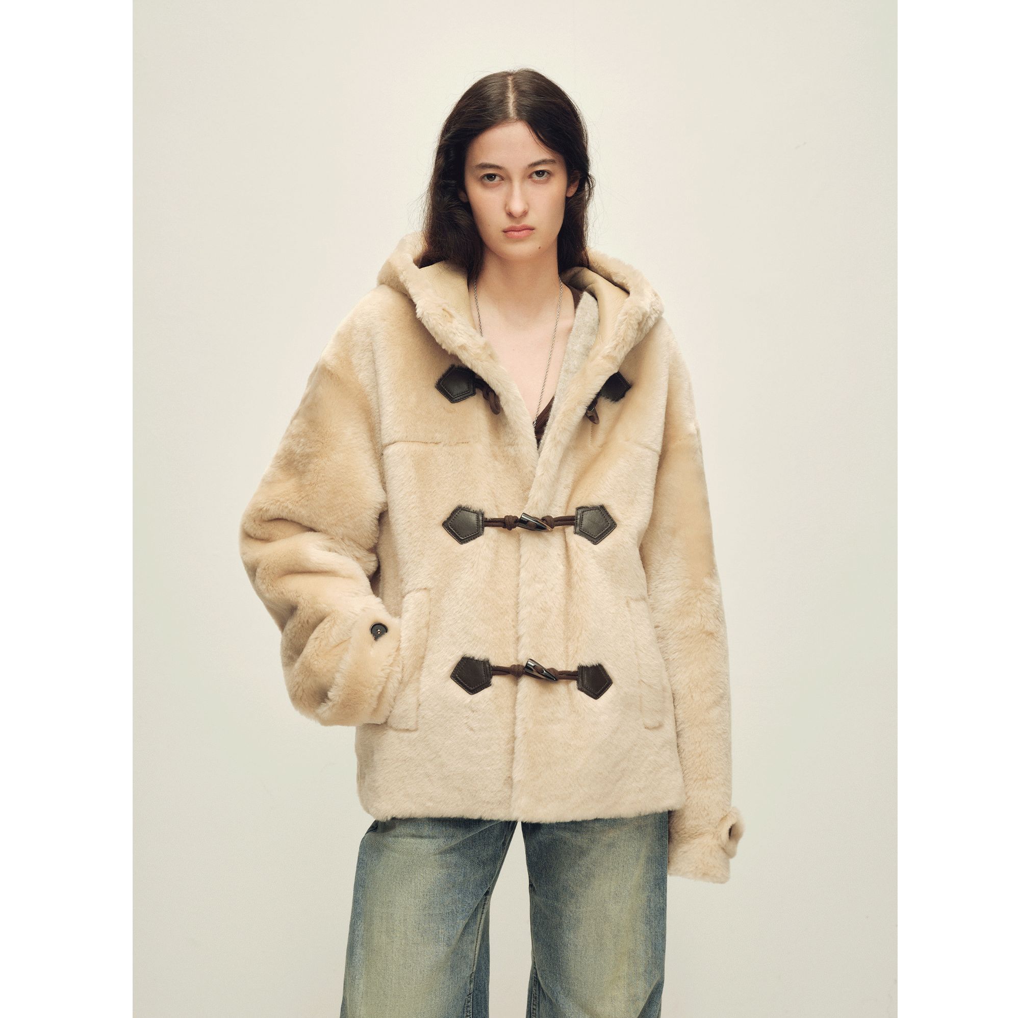 付智恩 禁忌之旅 南非进口洛曼皮毛一体连帽轻暖皮草