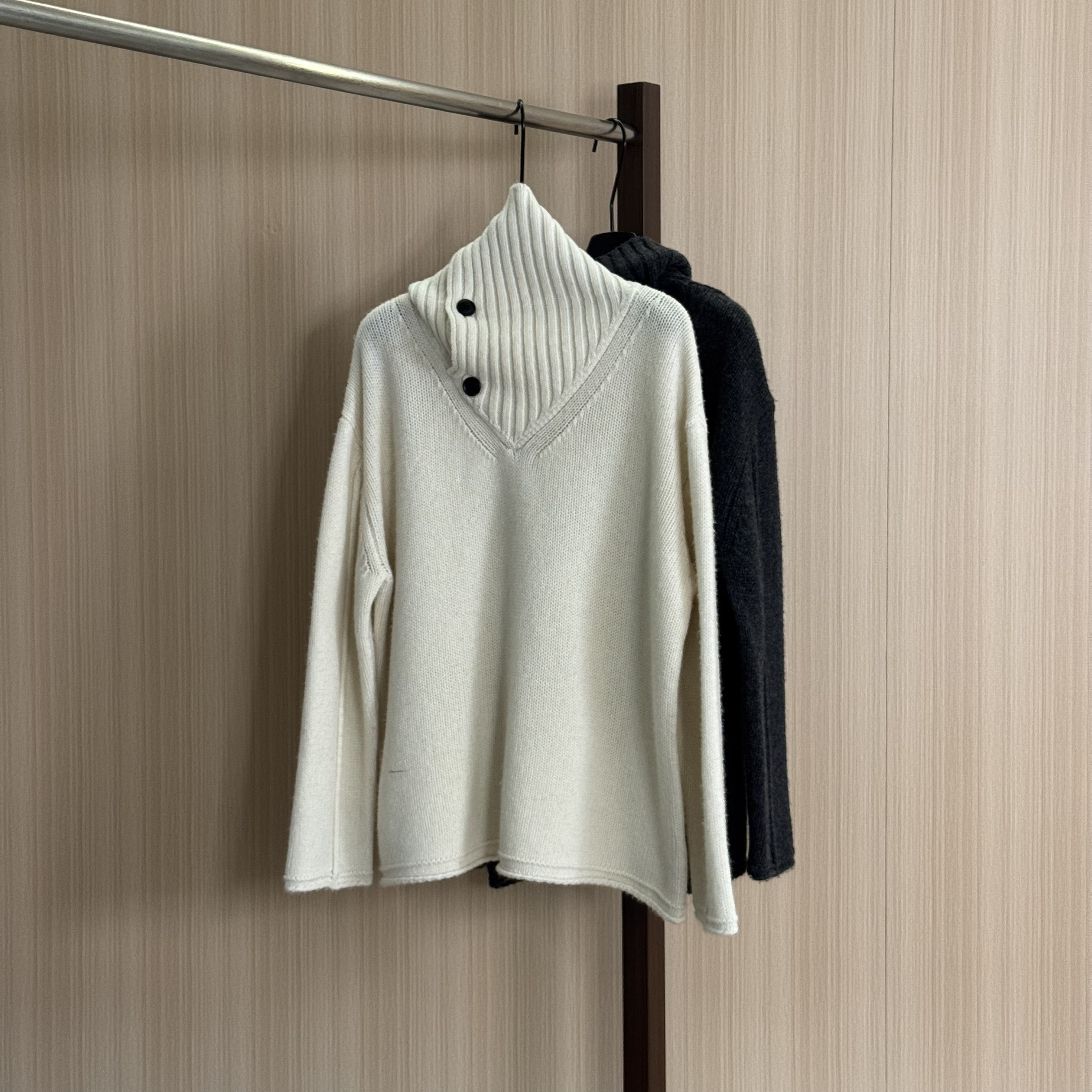 WMM设计款围脖V领针织毛衣女士秋冬韩系慵懒宽松显瘦百搭上衣