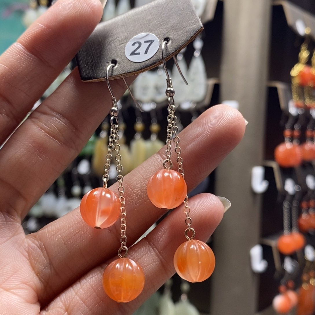 南红玛瑙耳饰银S925镶嵌