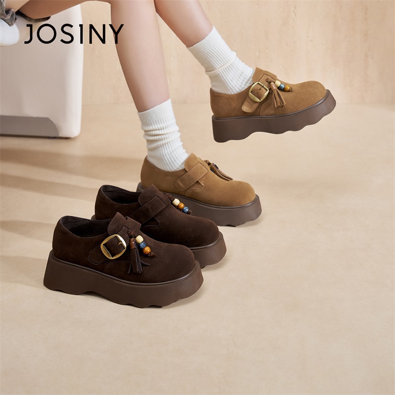 卓诗尼勃肯鞋女2025新款冬季复古百搭厚底休闲鞋一脚蹬乐福鞋单鞋