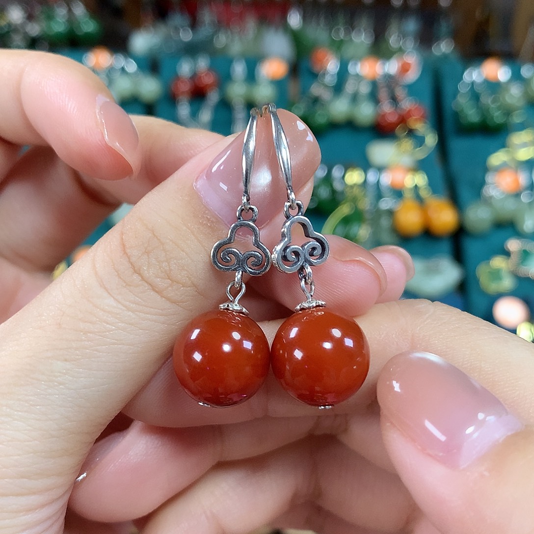 玛瑙/玉髓银S925镶嵌耳饰卡12mm左右