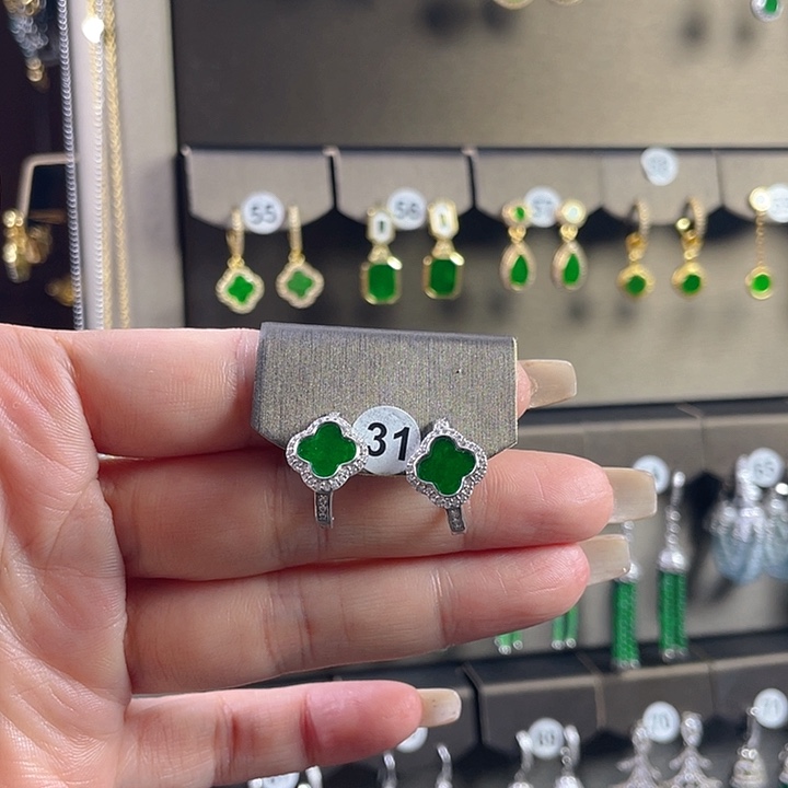 M****翡翠银S925镶嵌耳饰缅甸A货