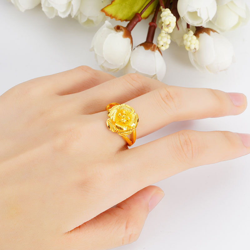 合金戒指 拉丝梅花戒指 气质时尚女款金色精美可调节戒指手饰品