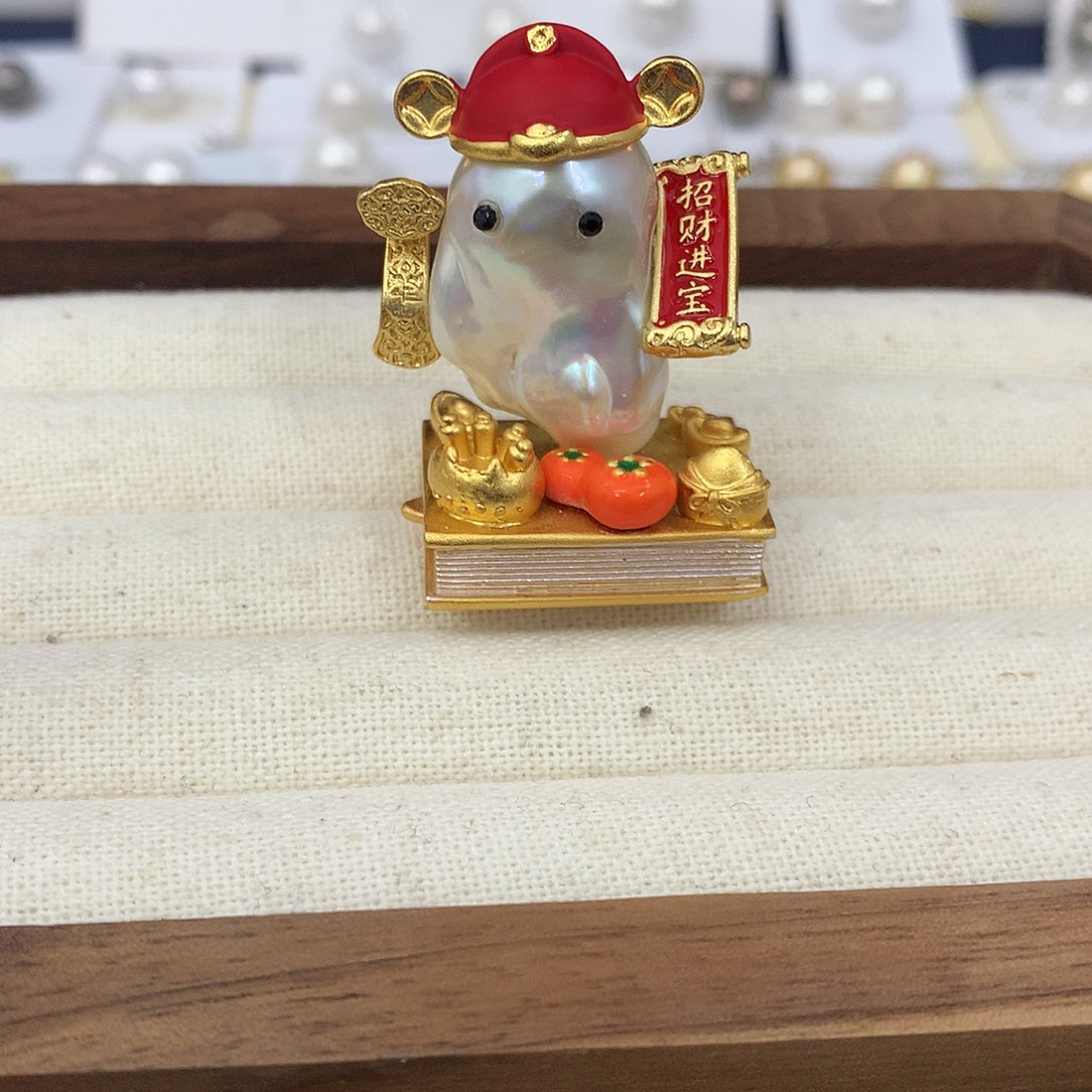 定制淡水珍珠未镶嵌发饰小财神车摆件淡水巴洛克