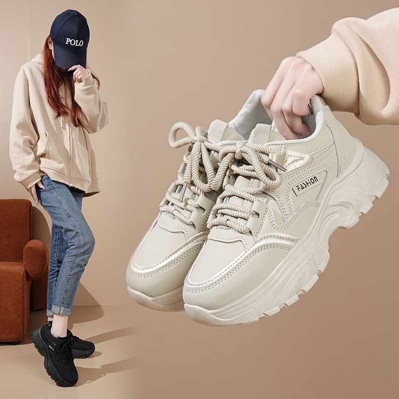 如踩屎感厚底女爆款春季2025年新款皮面防水运动8821