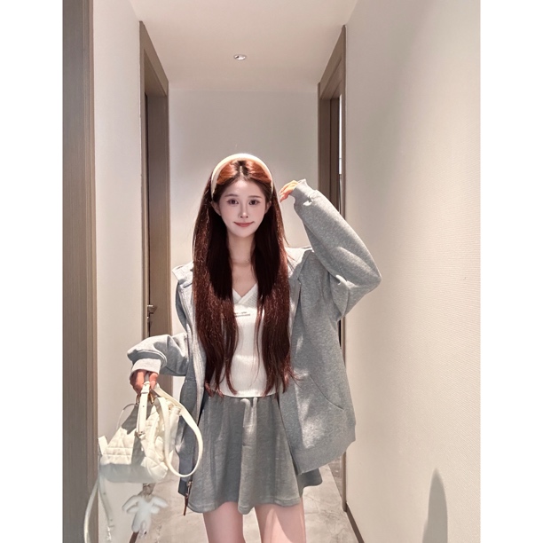 【SALE服饰】耐磨开衫款卫衣休闲时尚连帽气质开衫网红上衣半裙