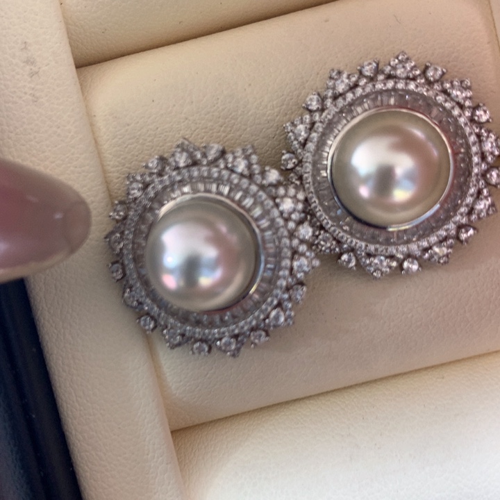 银S925镶嵌耳饰海水珍珠