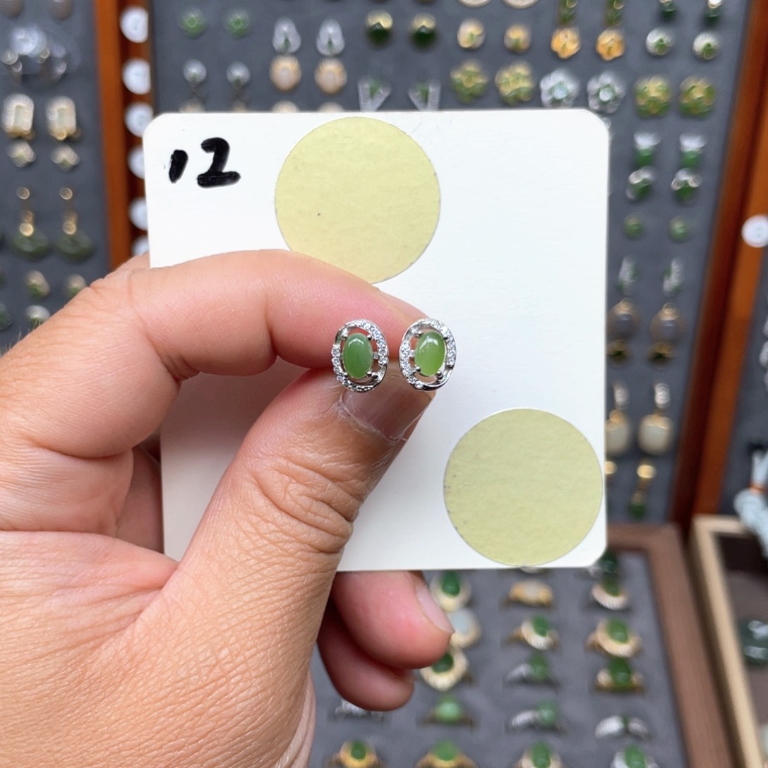 和田玉银S925镶嵌耳饰和田玉12