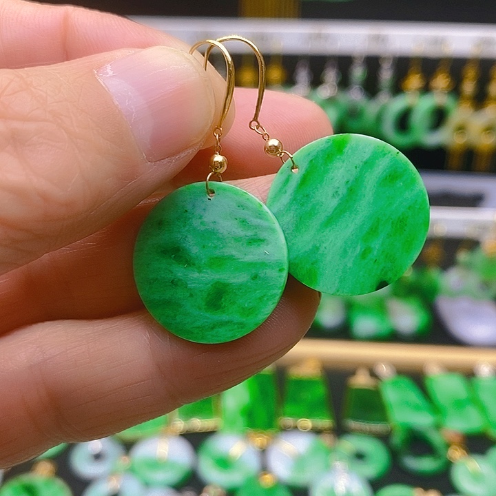 翡翠耳饰18K金镶嵌耳坠