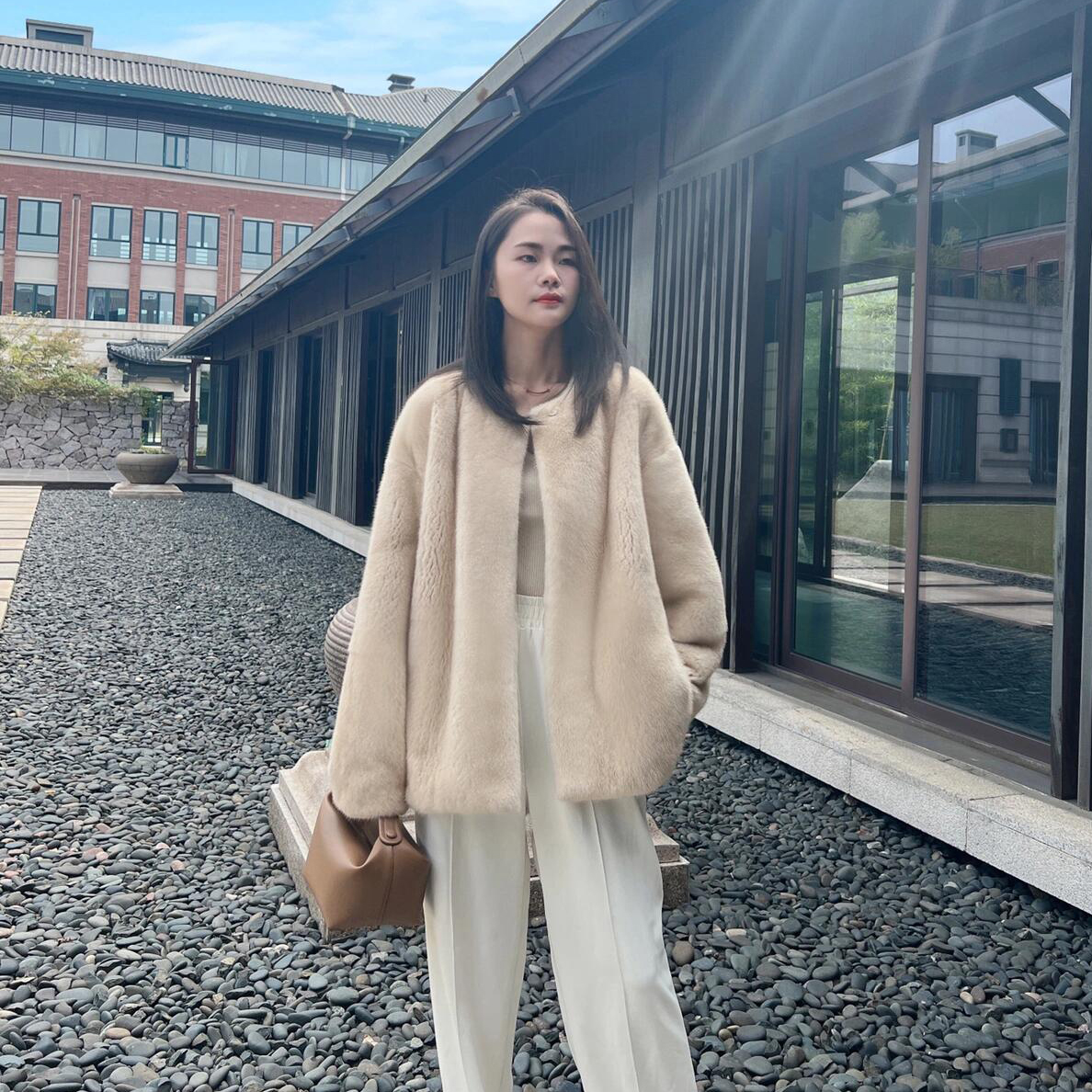 新款进口整貂圆领貂皮大衣宽松时尚紫标天鹅绒水貂皮草外套女