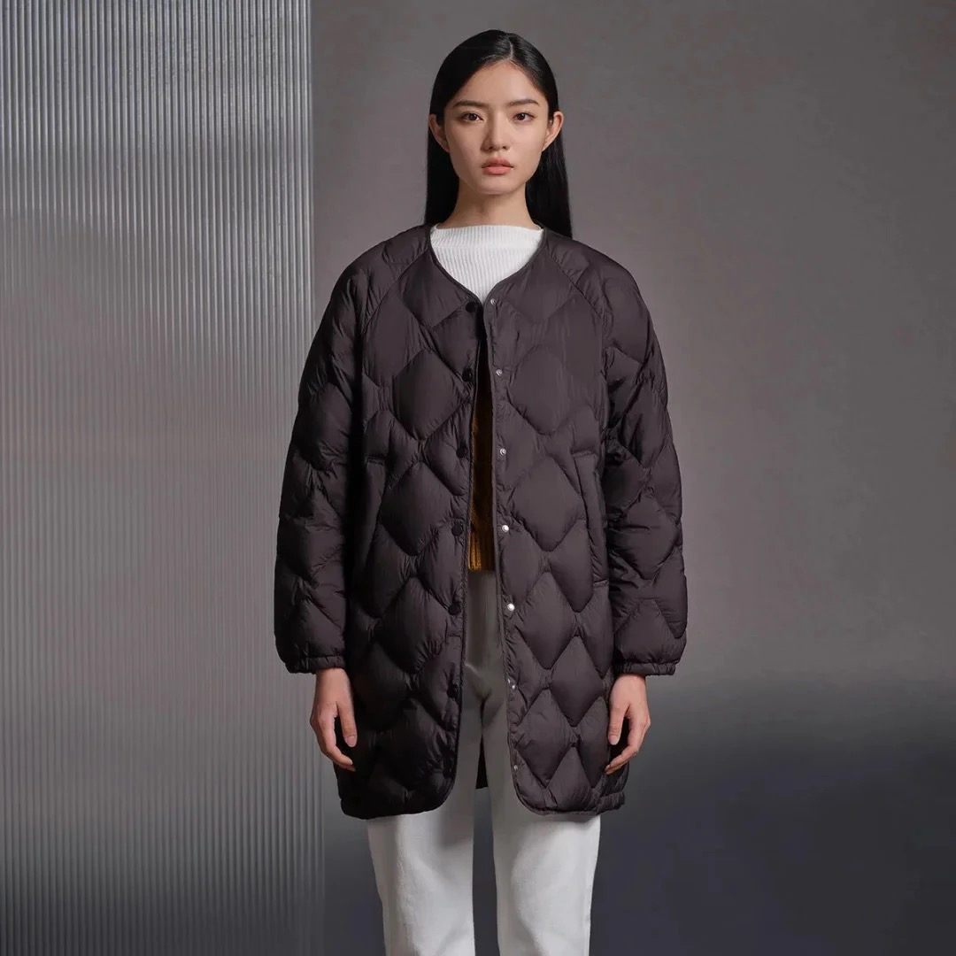 无领泡芙中长外套