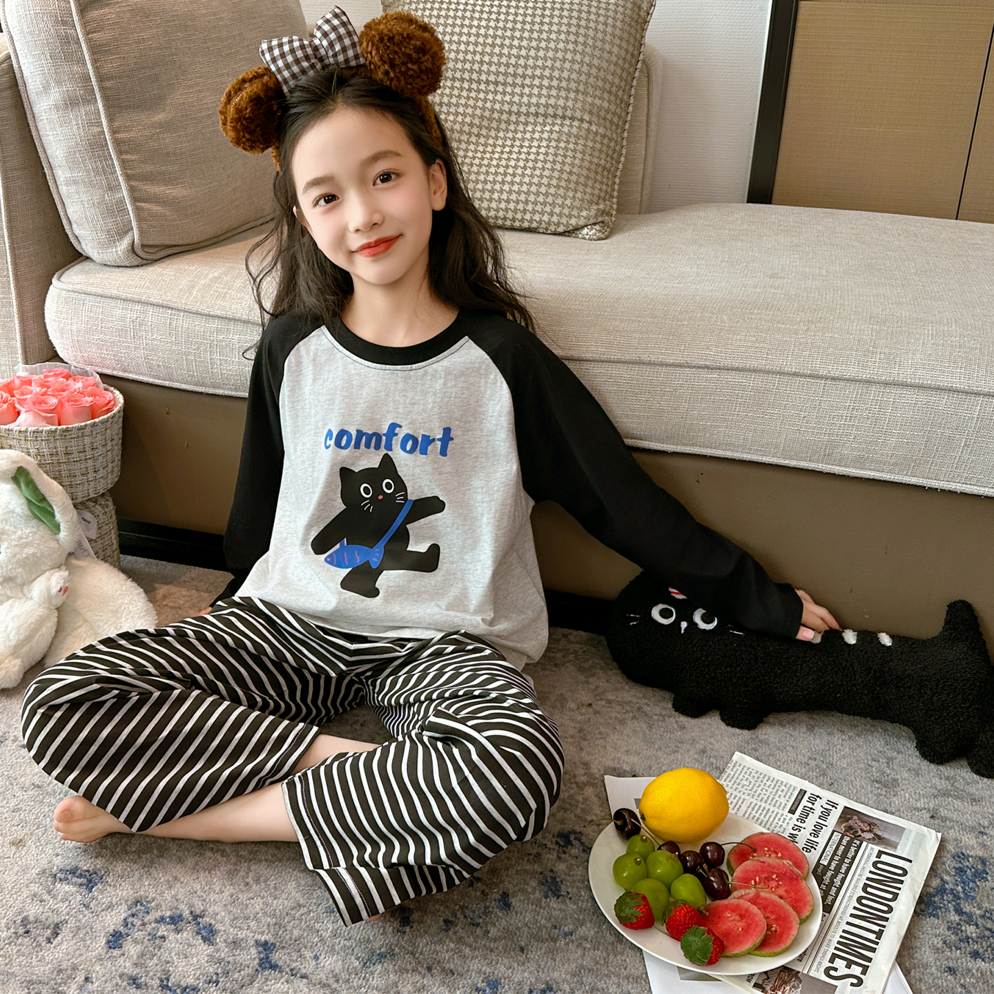 春秋季睡衣女童初中生纯棉套装2025新款大儿童全棉家居服女孩洋气