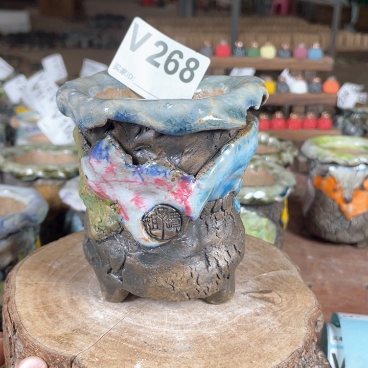 紫砂花盆孤品 不规则油画山石 老桩 内口5.5