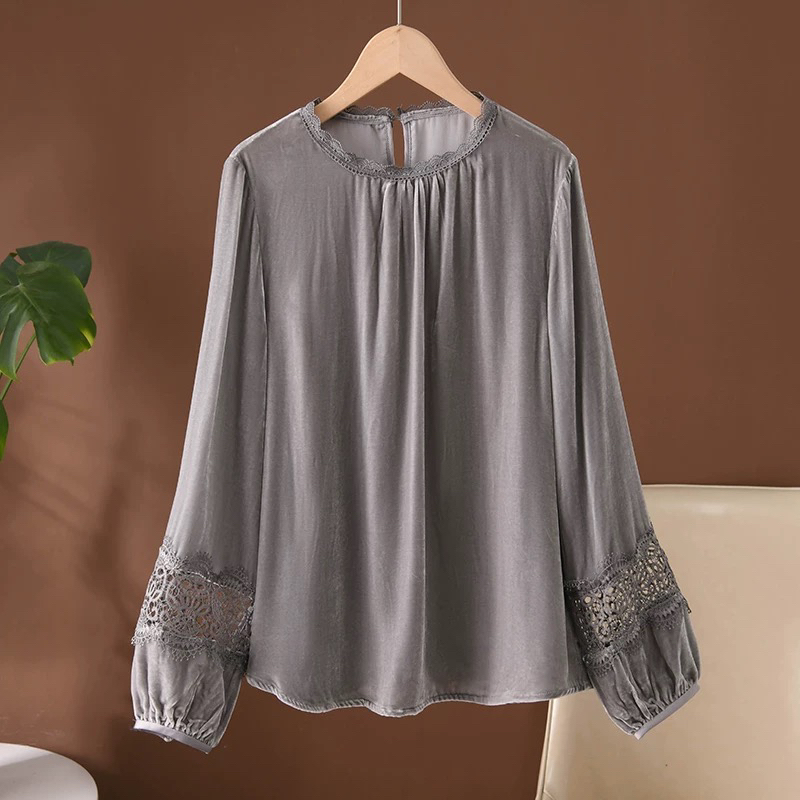 新中式丝绒镂空袖洋气时尚显瘦长袖衬衫