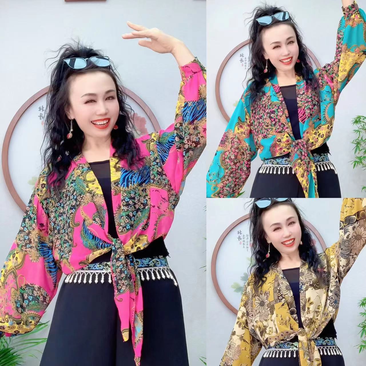 1夏季凉爽女士防晒舒适透气系绳印花外穿披肩1510