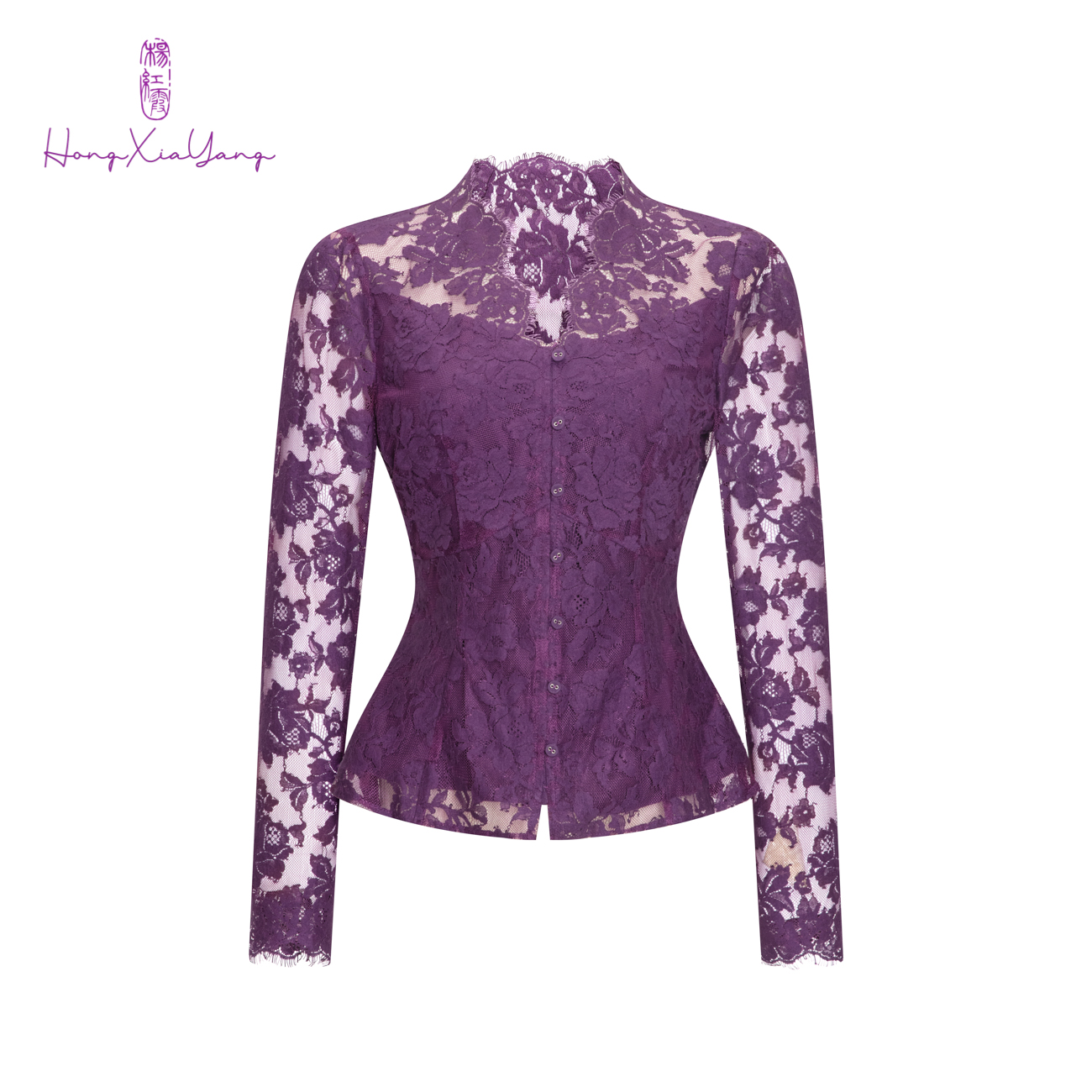 EDFNOT/杨红霞汝意FS海妖紫蕾丝打底衬衣/FS-F24025