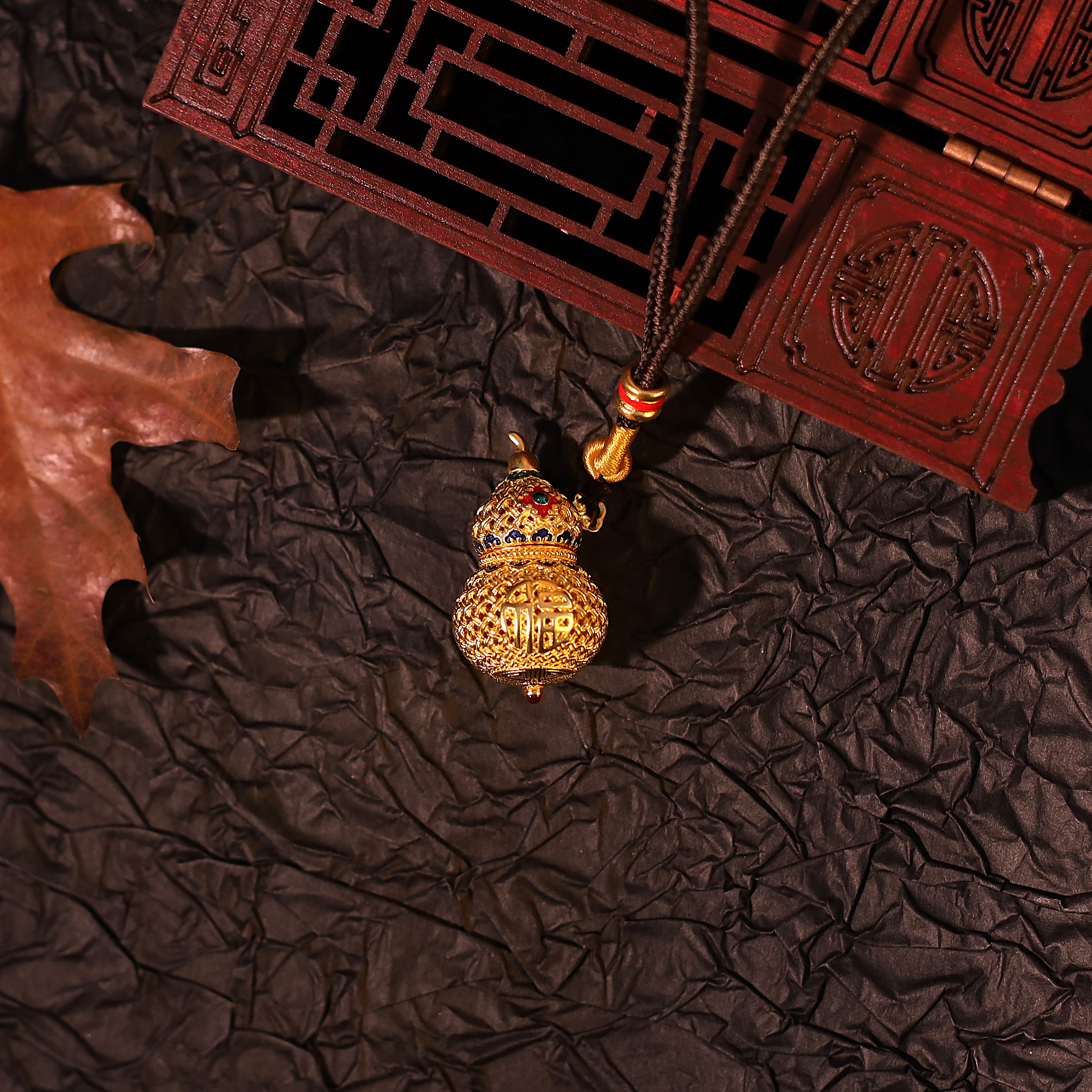 朝銮黄金古法金珐琅彩花丝葫芦足金吊坠挂坠