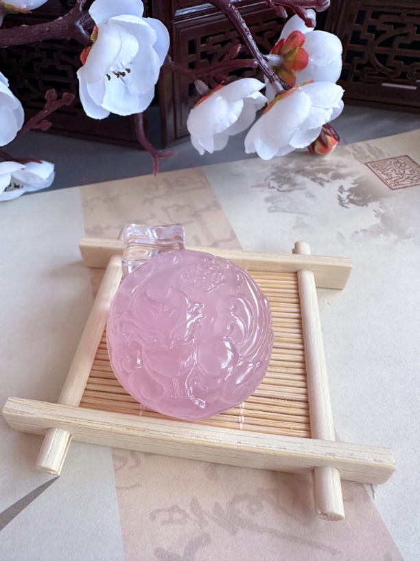非金属陶瓷吊坠 【如意堂奶奶设计】（圆缘）粉色九尾古月吊坠