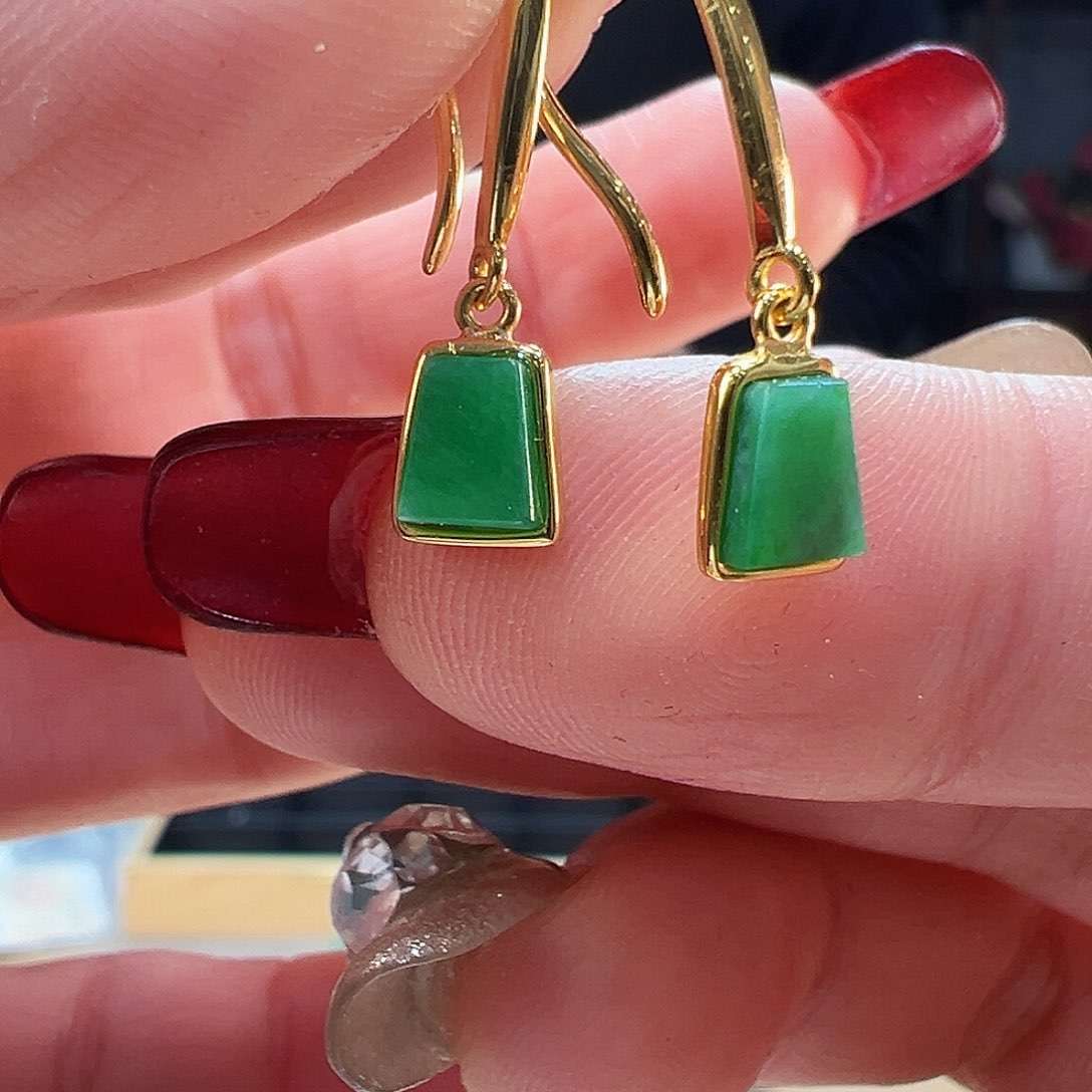 翡翠耳饰银S925镶嵌耳环