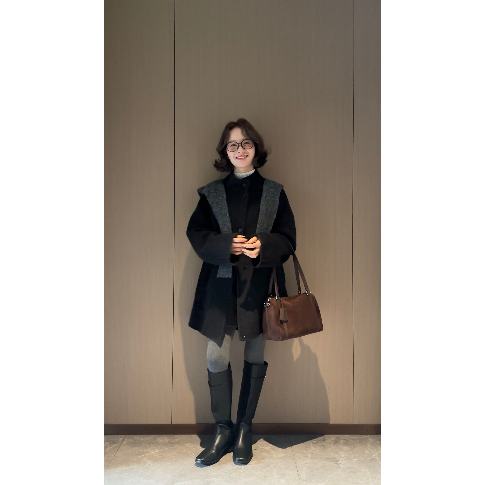 D1565#针织披肩立领双面羊毛大衣2025秋冬小个子宽松显瘦毛呢外套