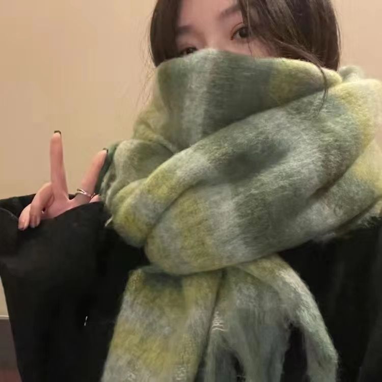 ins高级感~拉毛彩色大围巾秋冬季保暖围脖时尚情侣女温暖圣诞礼物