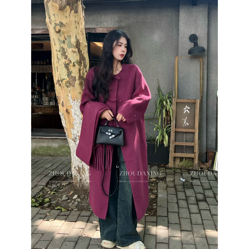 [周大星定制】轻奢古风圆领围巾款宽毛呢外套加厚韩版系F38-1