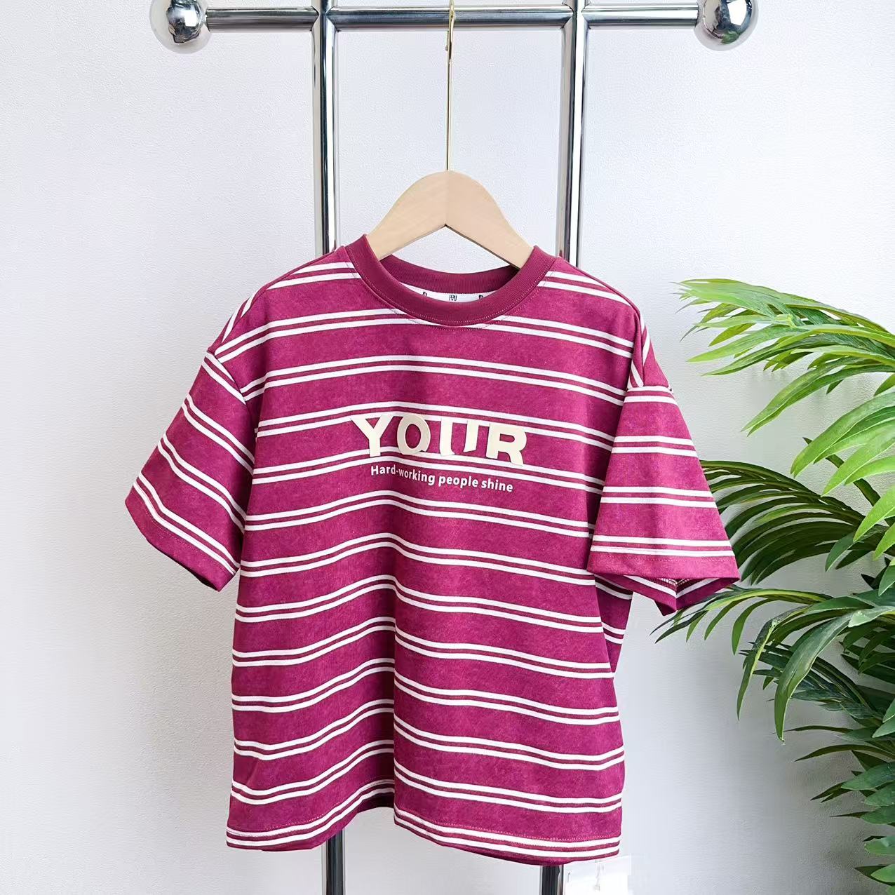 【1276】酒红色短袖T恤B6-11